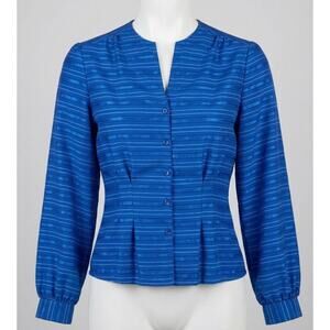 Vintage Ms Sugar Blouse Size 16 Blue Striped Button Up Shirt Top Long Sleeve